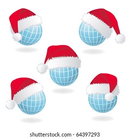 Globe with Santa's red hat. Vector illustration