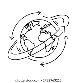 Globe with satellite orbiting earth symbolizing global communication and technology connections