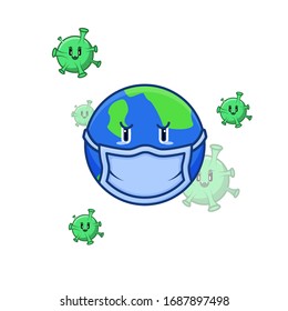 Globe-Gras-Corona-Virus mit medizinischer Maske