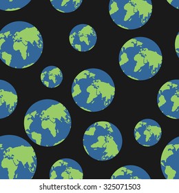 Globe seamless pattern. Globes of earth background. Ornament of  heavenly bodies. satin texture endless. World map geography