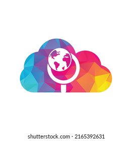 Globe search cloud shape concept logo vector icon. world and loupe logo combination. 