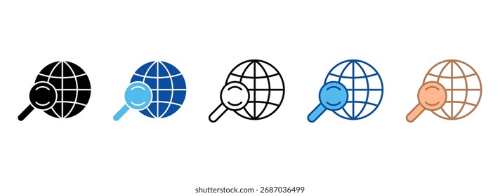 Ícone de pesquisa de globo define coleção de vários estilos