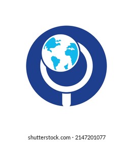 Globe search logo vector icon. world and loupe logo combination. 