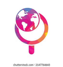Globe search logo vector icon. world and loupe logo combination. 