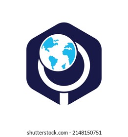 Globe search logo vector icon. world and loupe logo combination. 