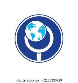 Globe search logo vector icon. world and loupe logo combination. Unique globe and search logotype design template.