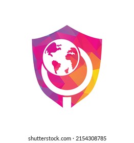 Globe search logo vector icon. world and loupe logo combination. Unique globe and search logotype design template.