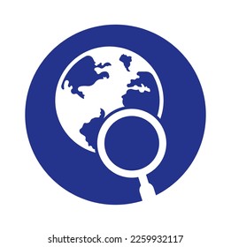 Globe search logo vector icon. world and loupe logo combination.