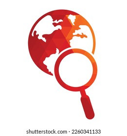 Globe search logo vector icon. world and loupe logo combination.