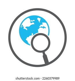 Globe search logo vector icon. world and loupe logo combination.