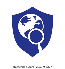 Globe search logo vector icon. world and loupe logo combination.
