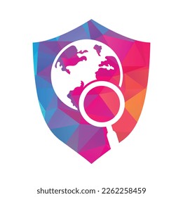 Globale Suche Logo, Vektorsymbol. Kombination aus Loupe und World Logo.