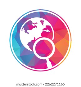 Globe search logo vector icon. world and loupe logo combination.