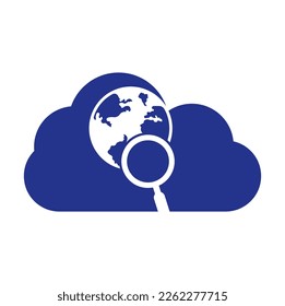 Icono vectorial del logotipo de búsqueda de globo. combinación de logotipo world y loupe.
