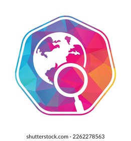 Globe search logo vector icon. world and loupe logo combination.