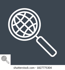 Globe Search Thin Line Vector Icon Isolated on the Black Background.