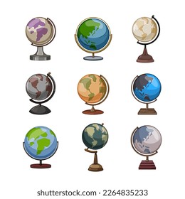 caricatura en globo. planeta Tierra, mapa mundial, esfera continental, geografía mundial, ilustración vectorial del globo oceánico