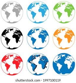 Globe set in different colors. Editable vector illustration, isolated EPS 10
