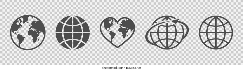 Globe-Set. Lineare Earth-Symbole. Flacher Stil. Vektorillustration