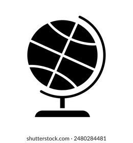 Globe set icon. Blue globe, black stand, world map, geography, Earth, global, travel, education, international, navigation, exploration.