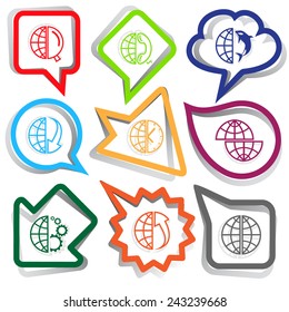 Globe set. Paper stickers. Vector illustration.