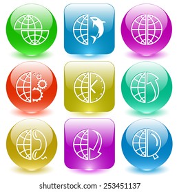 Globe set. Vector set glass buttons.