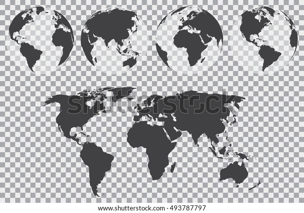 Globe Set World Map On Transparent Stock Vector (Royalty Free ...