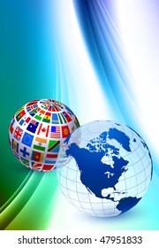 Globe Sets on Abstract Color Background Original Vector Illustration