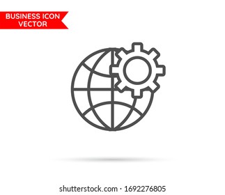 Globe and setting Business line icon 10 eps. Flat design.