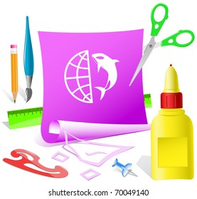 Globe and shamoo. Vector paper template.