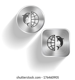 Globe and shamoo. Vector set steel buttons