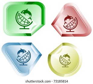 Globe and shamoo. Vector sticker.
