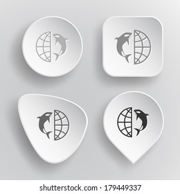 Globe and shamoo. White flat vector buttons on gray background.
