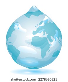 Globe in the shape of a drop and blue continent silhouettes inside. Design in gradient effect.