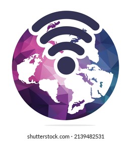 Globe shape and wife sign. World signal vector logo template.