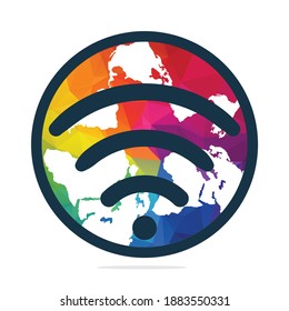 Globe shape and wifi sign. World signal vector logo template.