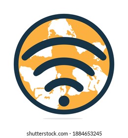 Globe Form und WiFi-Zeichen. Vorlage für das Weltsignal-Vektorlogo.