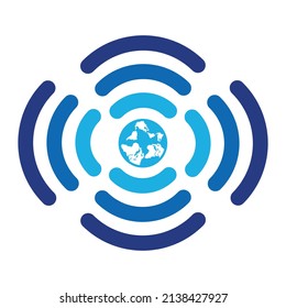 Globe shape and wifi sign. World signal vector logo template.