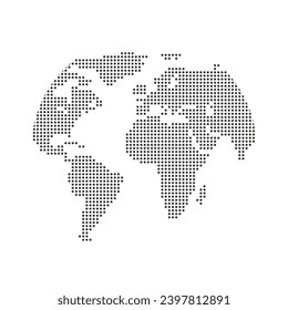 Globe shape, World map created from dots. Dotted black map template for website pattern, annual report, infographics. Vector illustration