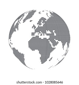 Globe shape, World map with square dots. Vector illustration