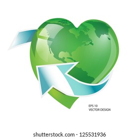 globe shaped heart and arrow.