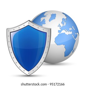 Globe and shield. Safety and security concept