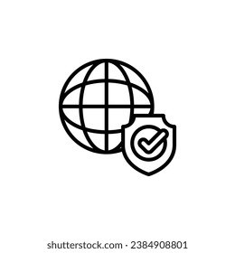 globe and shield, security, protection outline icon. Vector illustration. The isolated icon suits the web, infographics, interfaces, and apps.