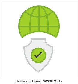 Globe mit Schild, das das Konzept der globalen Sicherheit symbolisiert