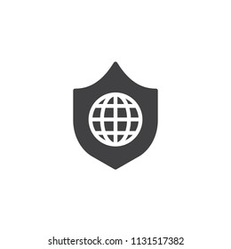 Globe shield vector icon. filled flat sign for mobile concept and web design. World protection simple solid icon. Symbol, logo illustration. Pixel perfect vector graphics