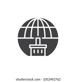 Globe and shopping basket vector icon. filled flat sign for mobile concept and web design. Global market simple solid icon. Symbol, logo illustration. Pixel perfect vector graphics