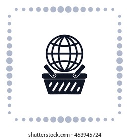 globe in shopping basket, vector icon
