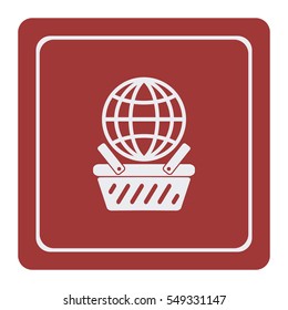 globe in shopping basket, vector icon
