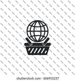 globe in shopping basket, vector icon