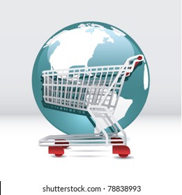 globe with shopping cart